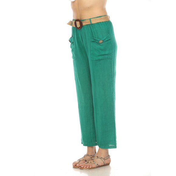 Green Pant with Bamboo belt and Pockets - Picture 4 of 6
